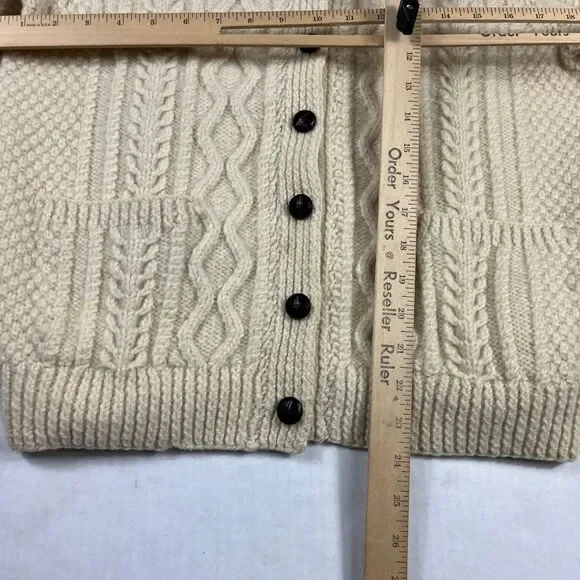 Blarney Woolen Mills Aran Cable Knit Cardigan Ivory Wool Cozy Warm Sweater S/M - Picture 6 of 10